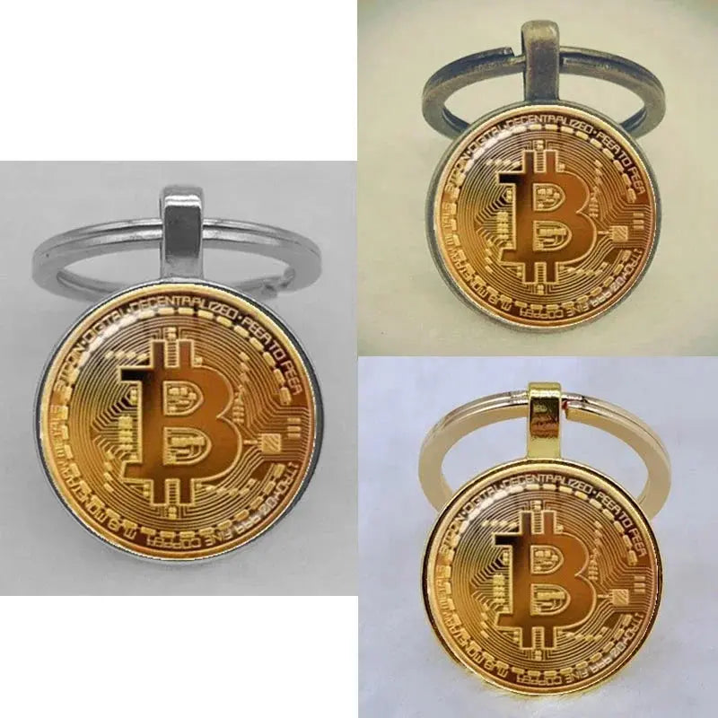 Fashion Bitcoin Design Glass Cabochon Metal Pendant Classic Men's Women's Keychain Keyring Jewelry Keychain Gift Memorial Streetsharks