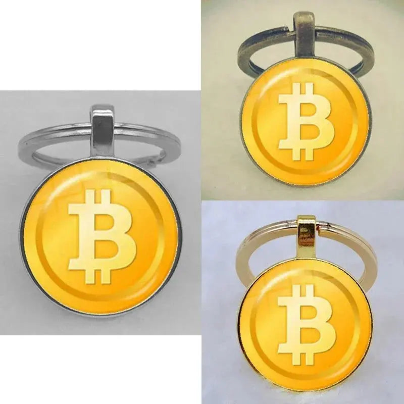 Fashion Bitcoin Design Glass Cabochon Metal Pendant Classic Men's Women's Keychain Keyring Jewelry Keychain Gift Memorial Streetsharks