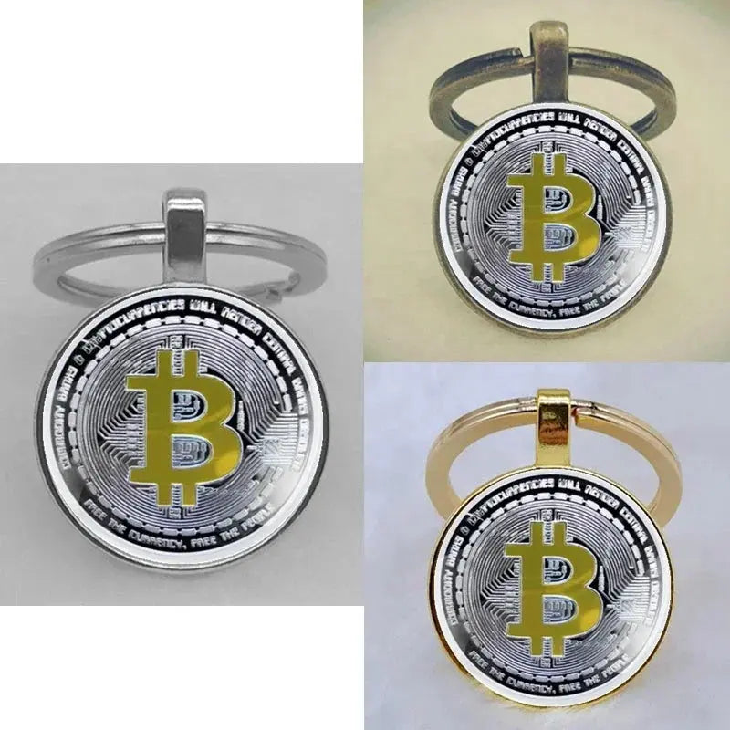 Fashion Bitcoin Design Glass Cabochon Metal Pendant Classic Men's Women's Keychain Keyring Jewelry Keychain Gift Memorial Streetsharks