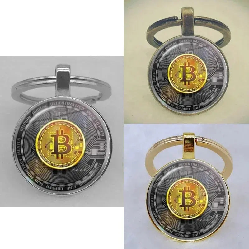 Fashion Bitcoin Design Glass Cabochon Metal Pendant Classic Men's Women's Keychain Keyring Jewelry Keychain Gift Memorial Streetsharks