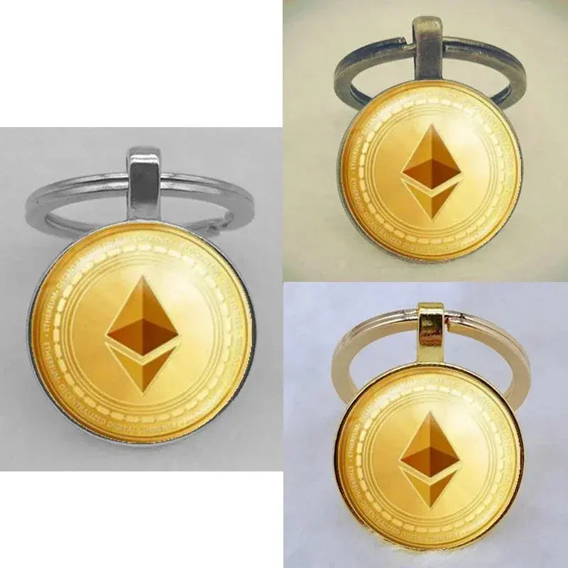 Fashion Bitcoin Design Glass Cabochon Metal Pendant Classic Men's Women's Keychain Keyring Jewelry Keychain Gift Memorial Streetsharks