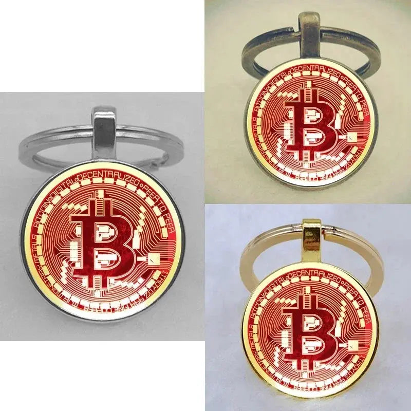 Fashion Bitcoin Design Glass Cabochon Metal Pendant Classic Men's Women's Keychain Keyring Jewelry Keychain Gift Memorial Streetsharks