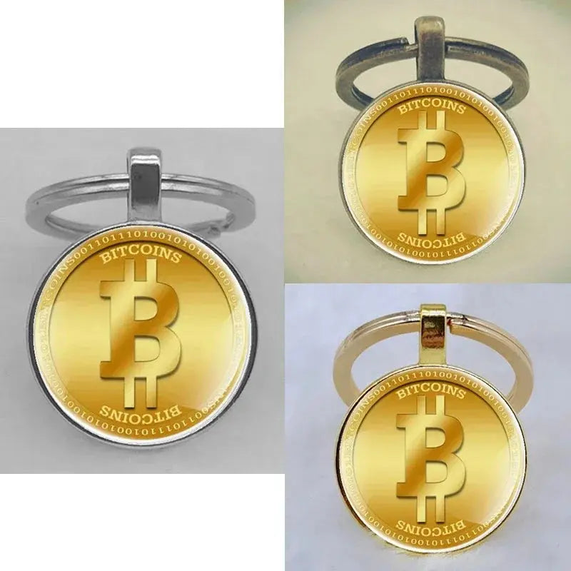 Fashion Bitcoin Design Glass Cabochon Metal Pendant Classic Men's Women's Keychain Keyring Jewelry Keychain Gift Memorial Streetsharks