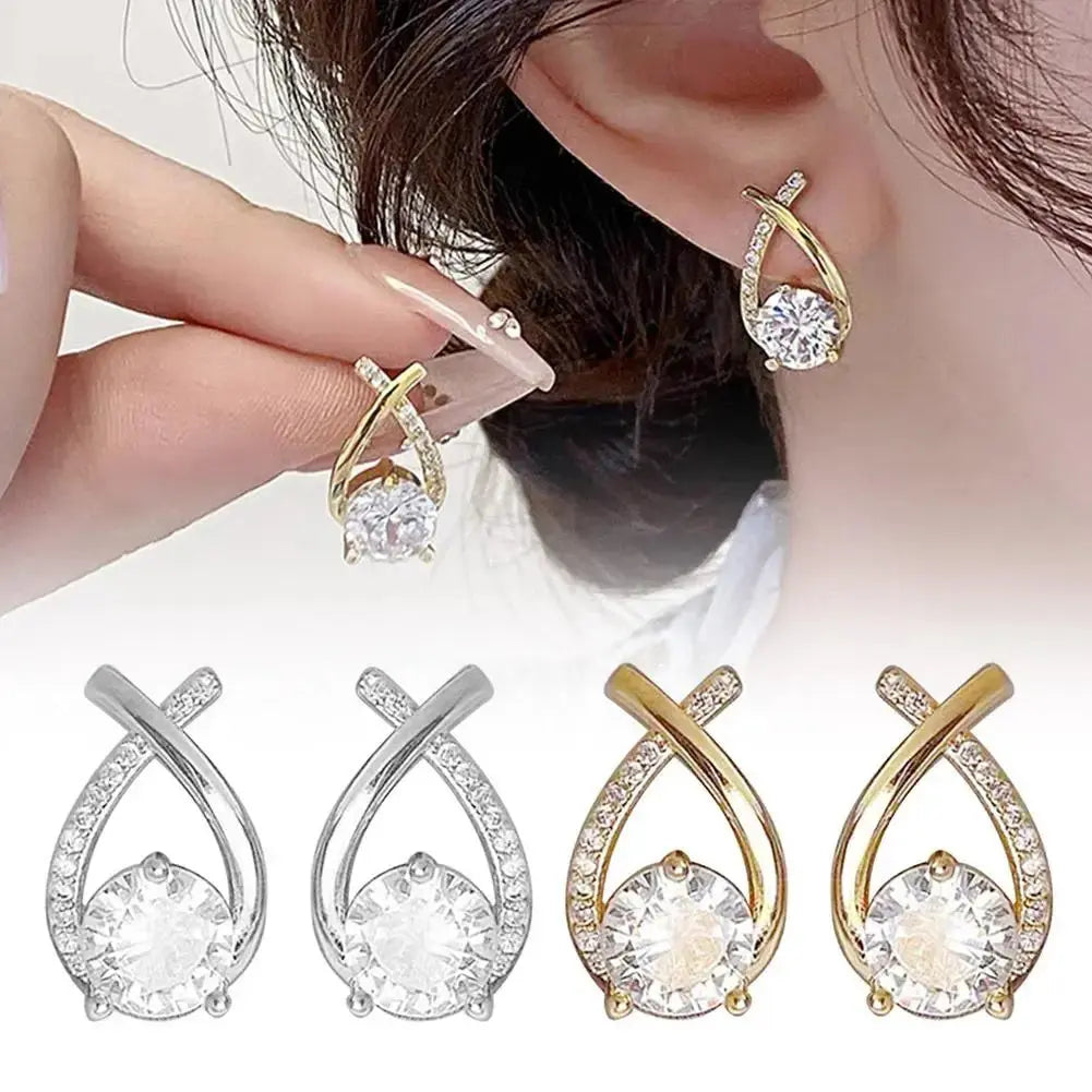 Fashion Cross Stud Earrings For Women Girls Korean Style Elegant Crystal Jewelry Ear Rings Fishtail Lady Earrings Gifts Streetsharks