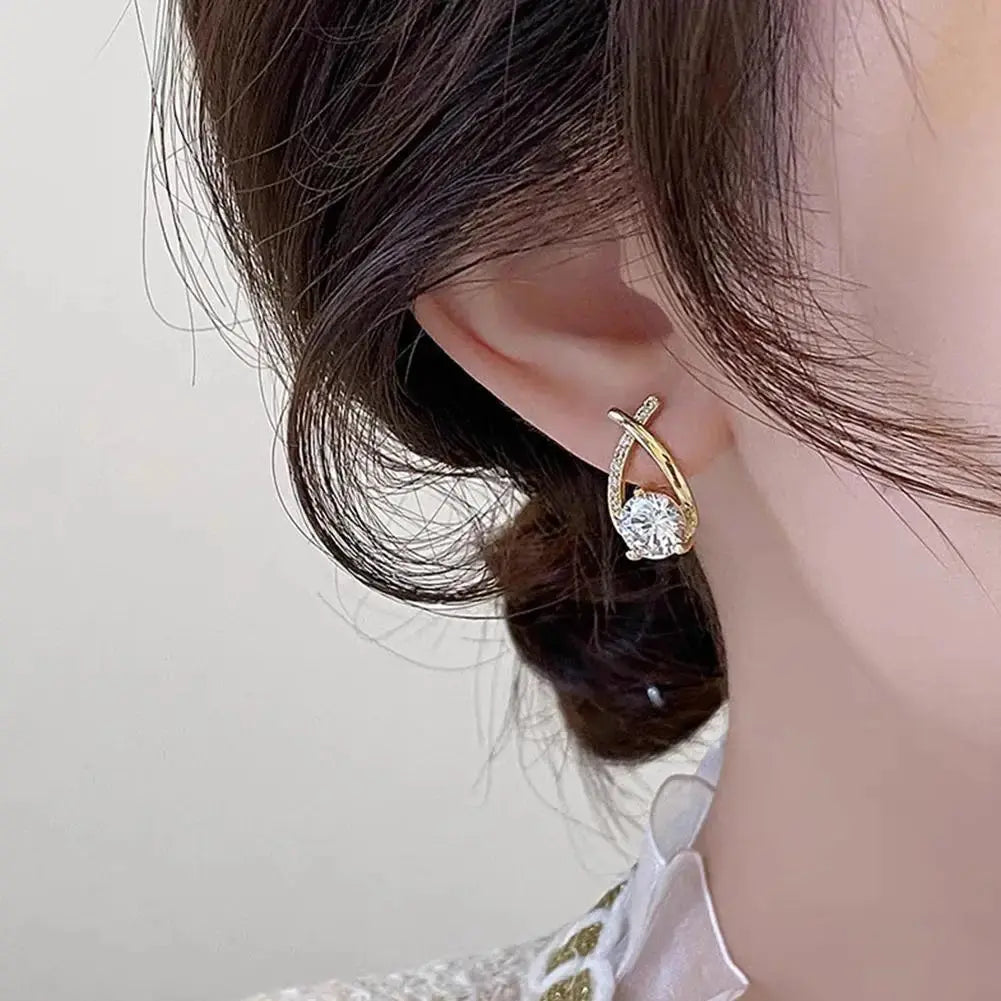 Fashion Cross Stud Earrings For Women Girls Korean Style Elegant Crystal Jewelry Ear Rings Fishtail Lady Earrings Gifts Streetsharks