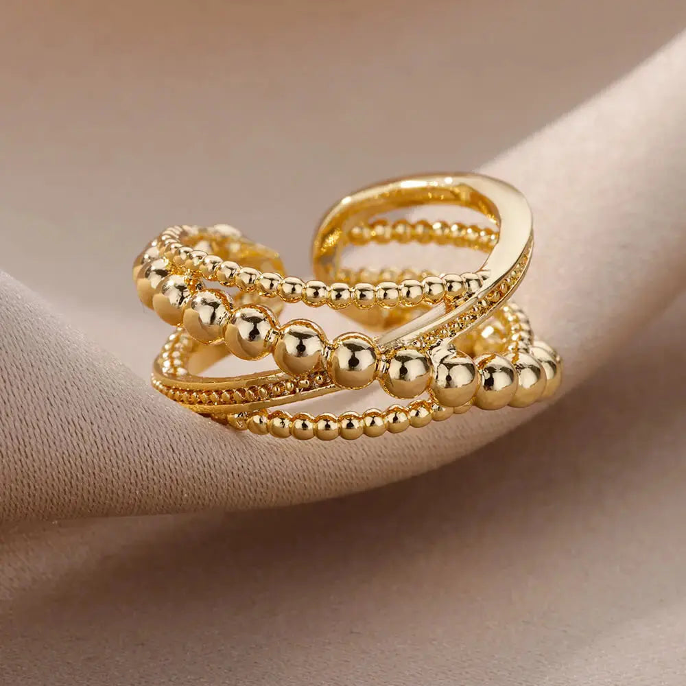 Fashion Gold Color Stainless Steel Rings For Women Chain Hollow Out Crystal Zircon Finger Ring Jewelry 2023 Gift anillos mujer Streetsharks