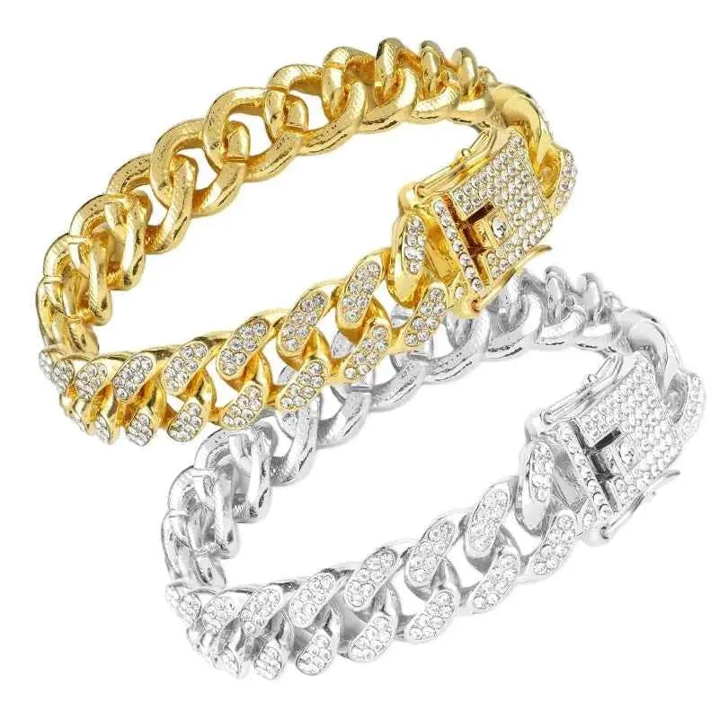 Fashion Jewelry Accessories Gold Cuban Chain Cat Collar Luxury Crystal Rhinestone Pet Kitten Necklace for Cats