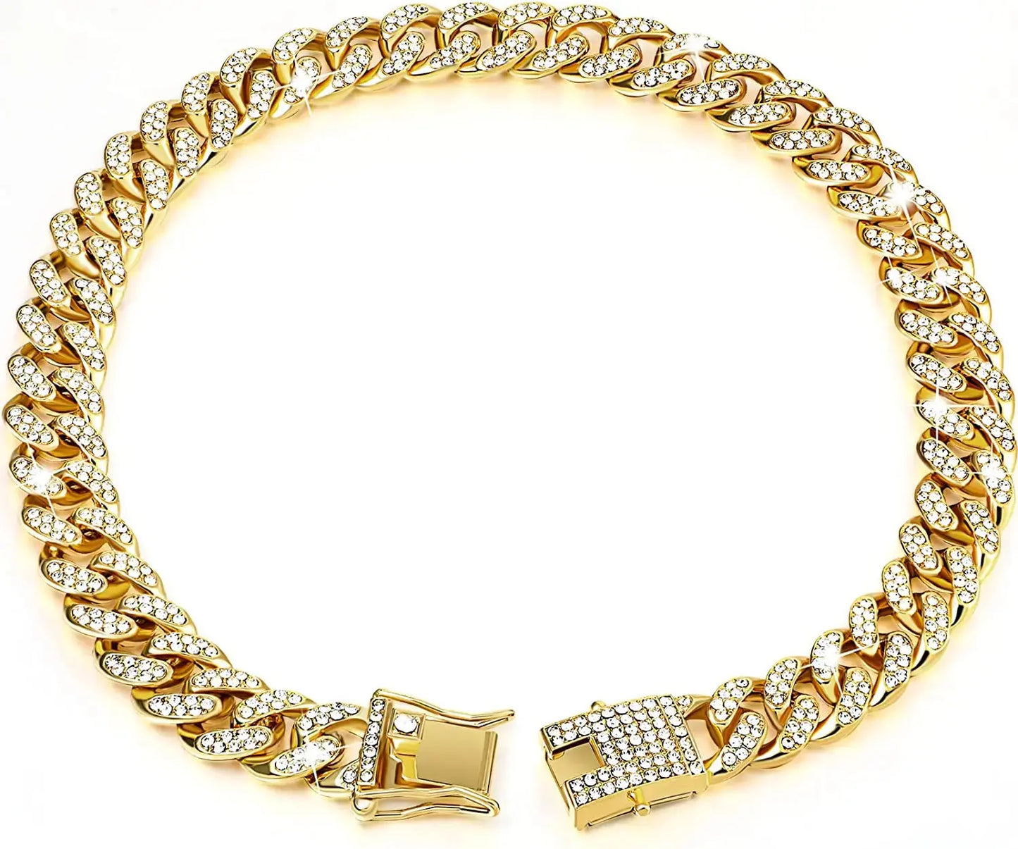 Fashion Jewelry Accessories Gold Cuban Chain Cat Collar Luxury Crystal Rhinestone Pet Kitten Necklace for Cats luxecrown.co.uk
