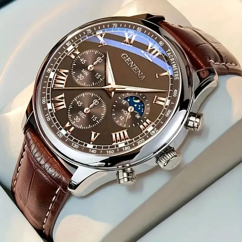 Fashion Leather Strap Men Business Watches Round Dial Male's Analog Quartz Wristwatch Reloj Hombre（Without Box） luxecrown.co.uk