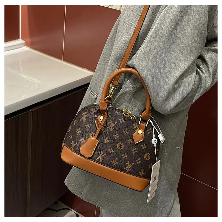 Fashion Luxury Design Women's Shell Handbag Retro Print PU Leather Shoulder Bag Girls Street Trend Premium Crossbody Bag Soft luxecrown.co.uk