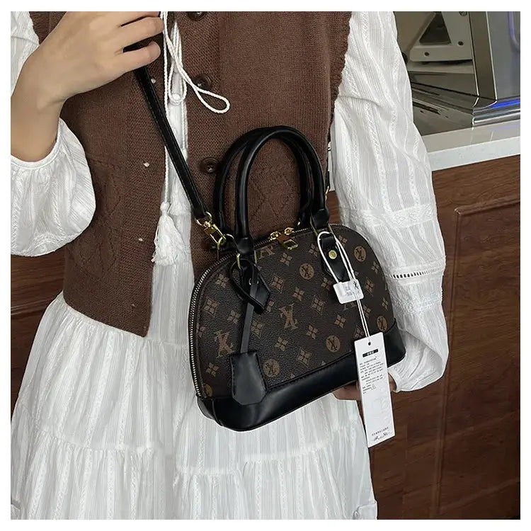 Fashion Luxury Design Women's Shell Handbag Retro Print PU Leather Shoulder Bag Girls Street Trend Premium Crossbody Bag Soft luxecrown.co.uk