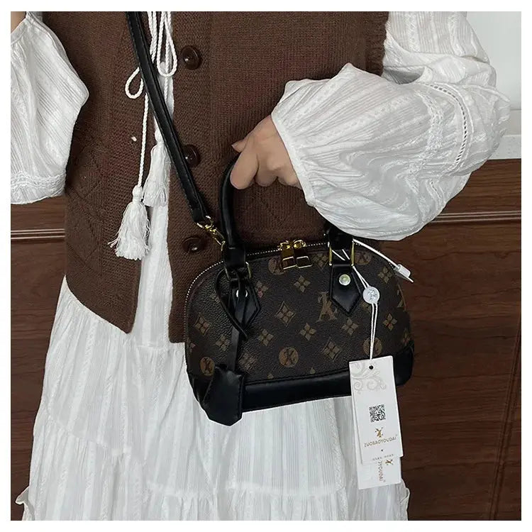 Fashion Luxury Design Women's Shell Handbag Retro Print PU Leather Shoulder Bag Girls Street Trend Premium Crossbody Bag Soft luxecrown.co.uk