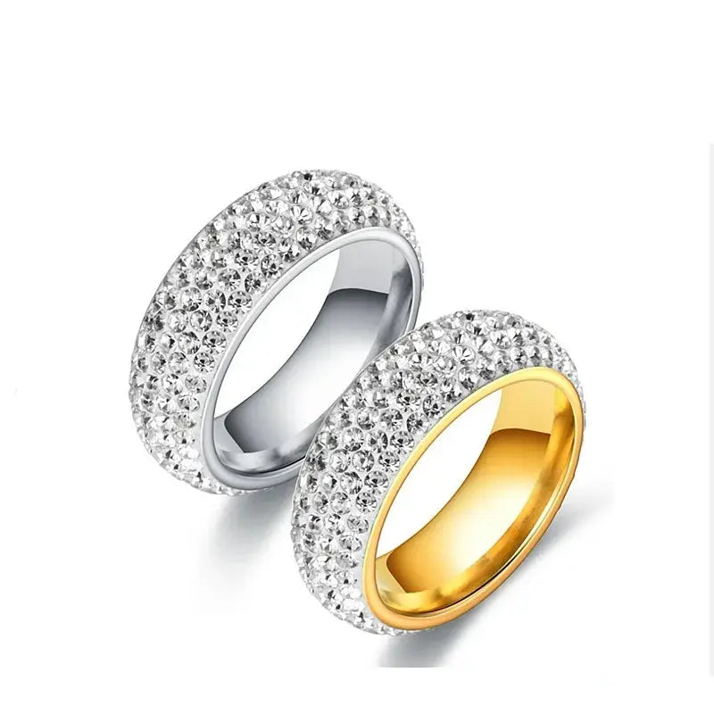 Fashionable Geometric Arc Titanium Steel Rings with Diamonds in Starry Sky Design Golden Unisex Couple Bands Trendy Matching Streetsharks