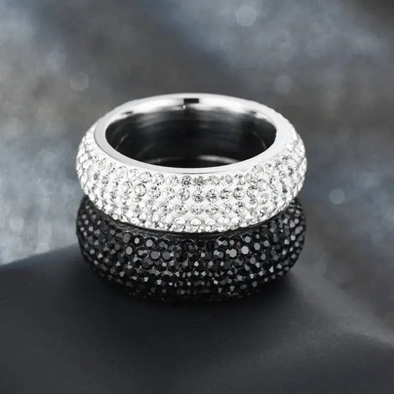 Fashionable Geometric Arc Titanium Steel Rings with Diamonds in Starry Sky Design Golden Unisex Couple Bands Trendy Matching Streetsharks