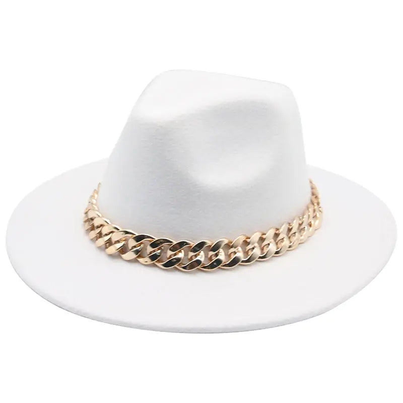 Fedora Hats for Women Men Wide Brim Thick Gold Chain Band Felted Hat Jazz Cap Winter Autumn Panama Red Luxury Hat Chapeau Lemme -  Streetsharks