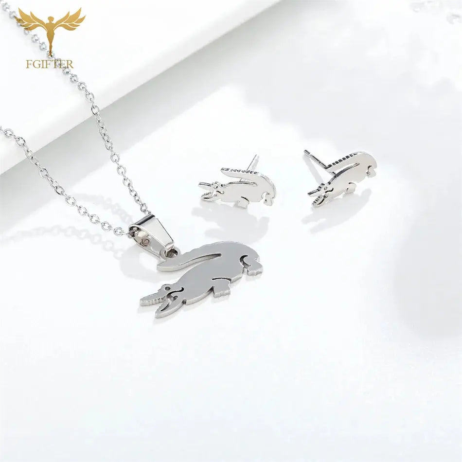Fgift Gold Plated Sainless Steel Jewelry Sets For Women Crocodile Pendant Chain Necklace Stud Earrings Animal Design Party Gifts Streetsharks