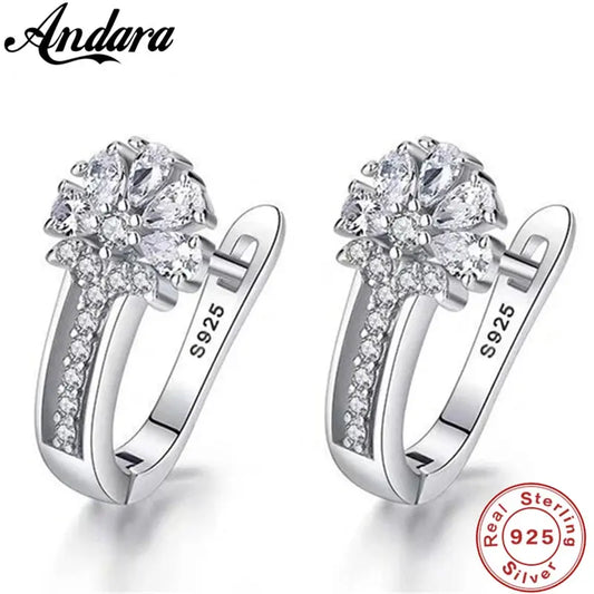 Fine Jewelry 925 Sterling Silver Earrings Inlaid With Zircon Crystal Flower Earrings Charm Jewelry For Women Gift Engagement Wed Streetsharks