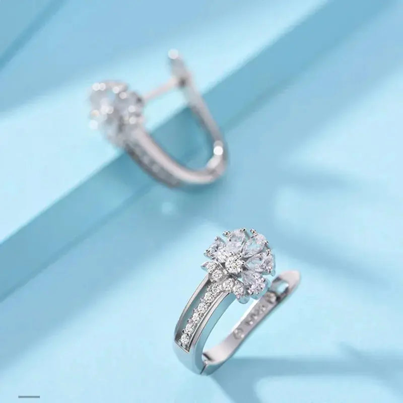 Fine Jewelry 925 Sterling Silver Earrings Inlaid With Zircon Crystal Flower Earrings Charm Jewelry For Women Gift Engagement Wed Streetsharks