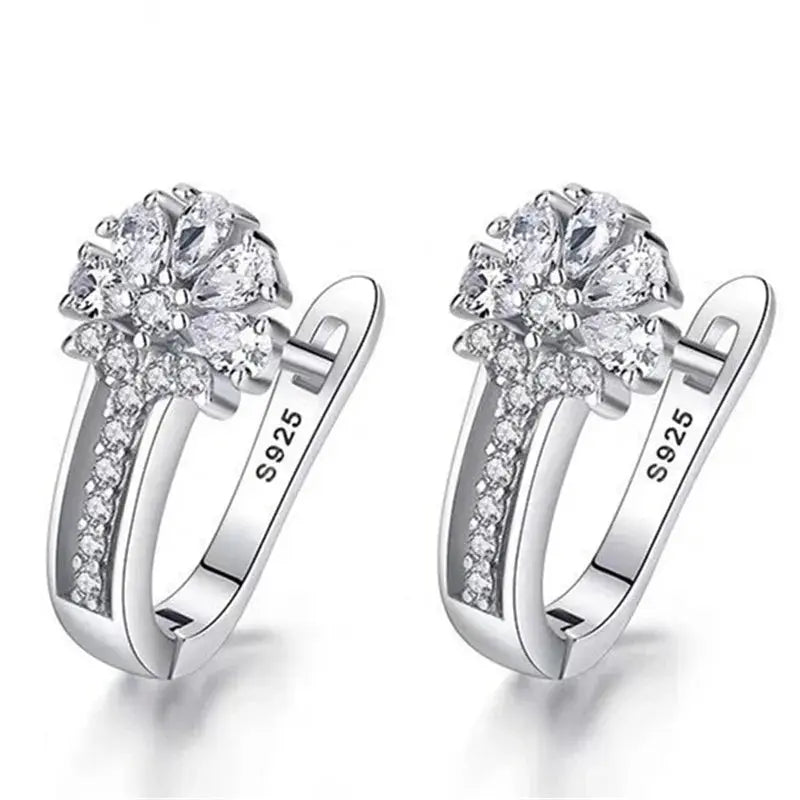 Fine Jewelry 925 Sterling Silver Earrings Inlaid With Zircon Crystal Flower Earrings Charm Jewelry For Women Gift Engagement Wed Streetsharks