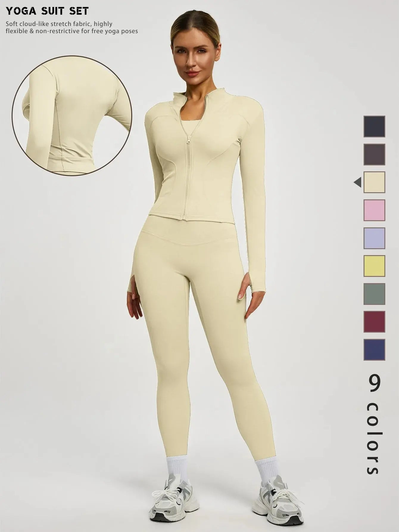 Fitfemme 2Pcs Women's Spring Yoga Sport Suit High Waist Legging Jacket Lifting Running Pants Outdoor Set luxecrown.co.uk