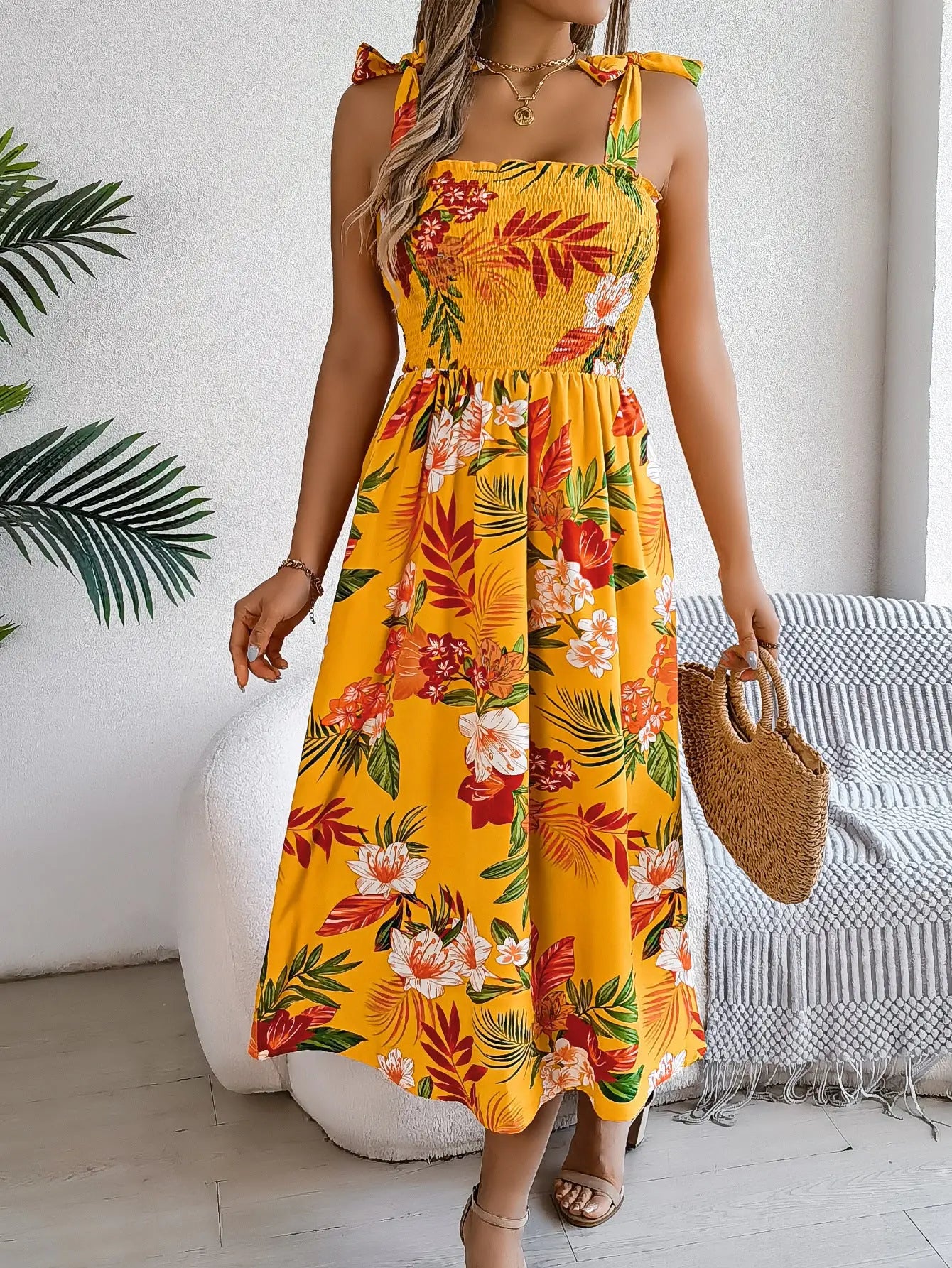 Flowers Print Suspender Corset Dress Ins Fashion Holiday Beach Long Dresses Summer Clothing For Women StreetSharks