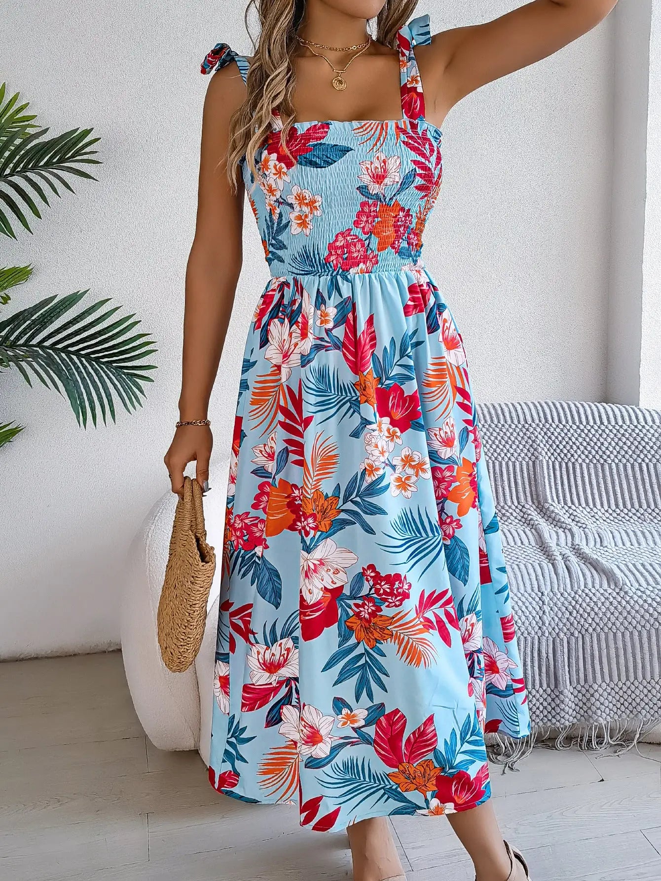Flowers Print Suspender Corset Dress Ins Fashion Holiday Beach Long Dresses Summer Clothing For Women StreetSharks