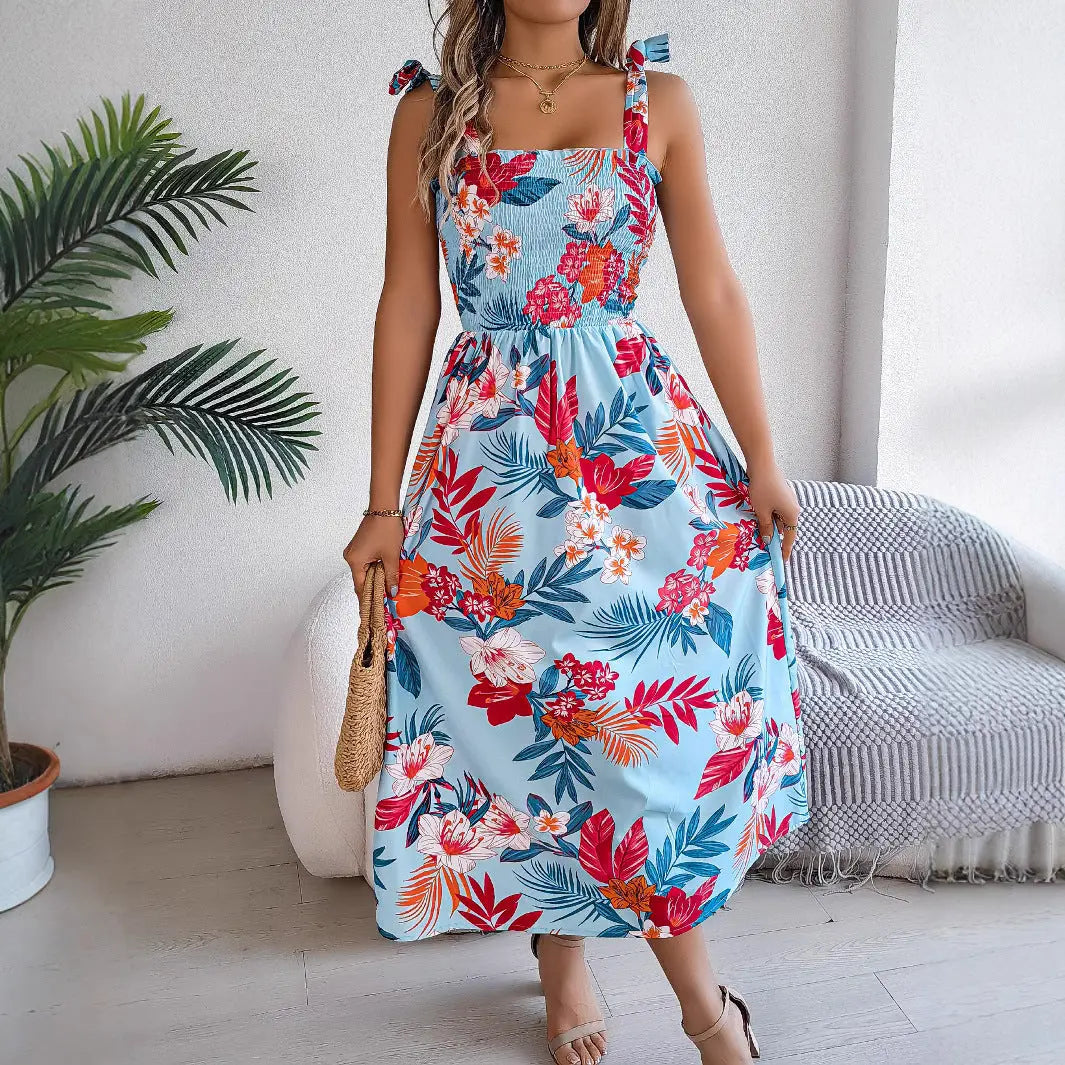 Flowers Print Suspender Corset Dress Ins Fashion Holiday Beach Long Dresses Summer Clothing For Women StreetSharks