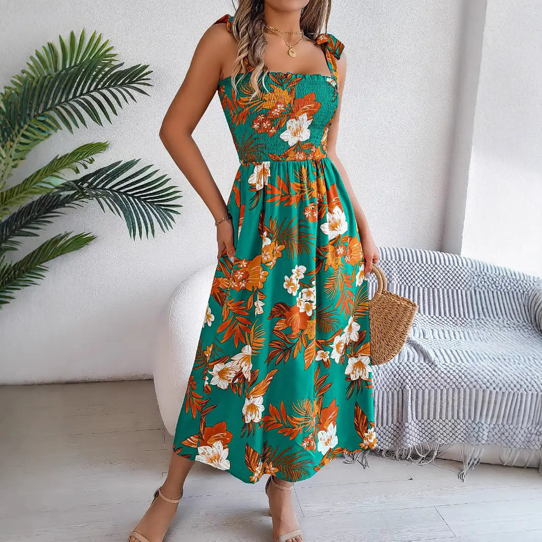 Flowers Print Suspender Corset Dress Ins Fashion Holiday Beach Long Dresses Summer Clothing For Women StreetSharks