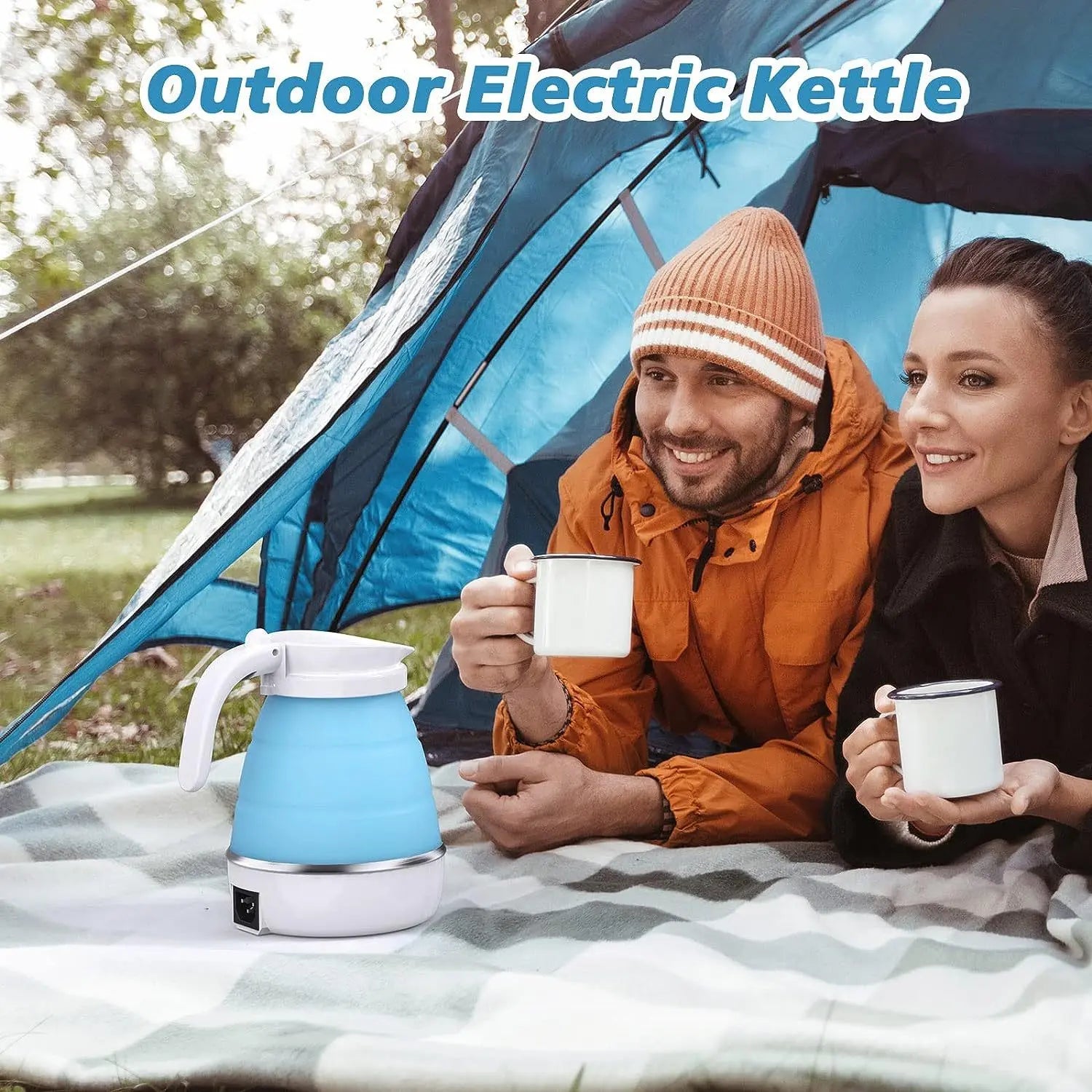 Foldable Electric Kettle, Camping Kettle, Mini Travel Kettle, Silicone Electric Water Boiler, Tea, Coffee Kettle, Collapsible Kettle With Separable Power Cord For Outdoor Hiking Camping, Blue StreetSharks