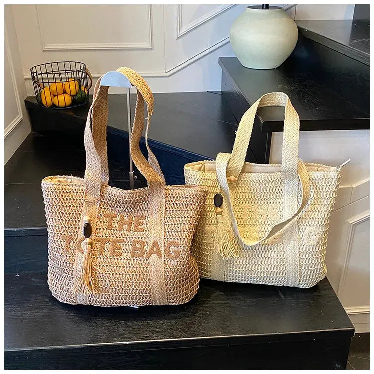 French Style Large Capacity Woven Straw Woven Bag for Women New Beach Vacation Shoulder Bag Casual Commuting Tote Bag Purse luxecrown.co.uk