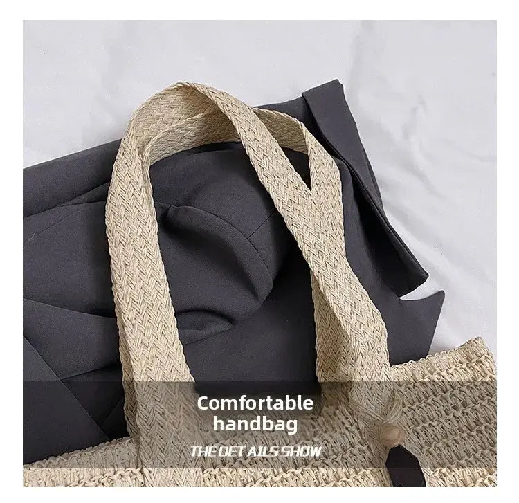 French Style Large Capacity Woven Straw Woven Bag for Women New Beach Vacation Shoulder Bag Casual Commuting Tote Bag Purse luxecrown.co.uk