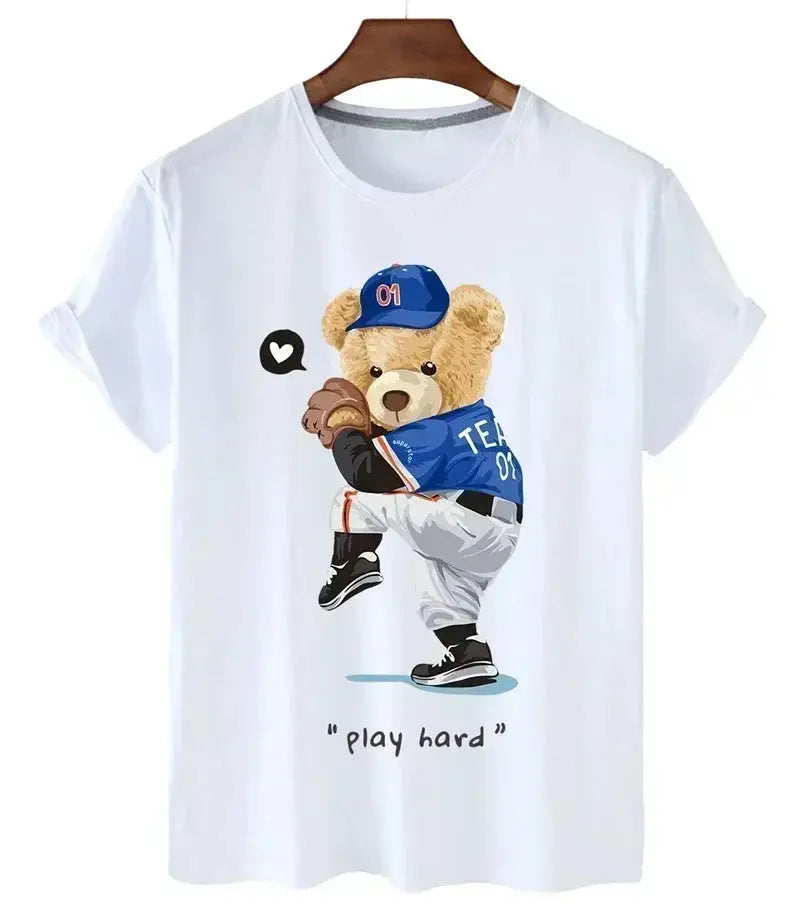 Funny Bear Print Tshirt Women Fashion Cartoon Harajuku Casual T-shirt Female Summer Short Sleeved Top Tees Unisex T Shirt luxecrown.co.uk