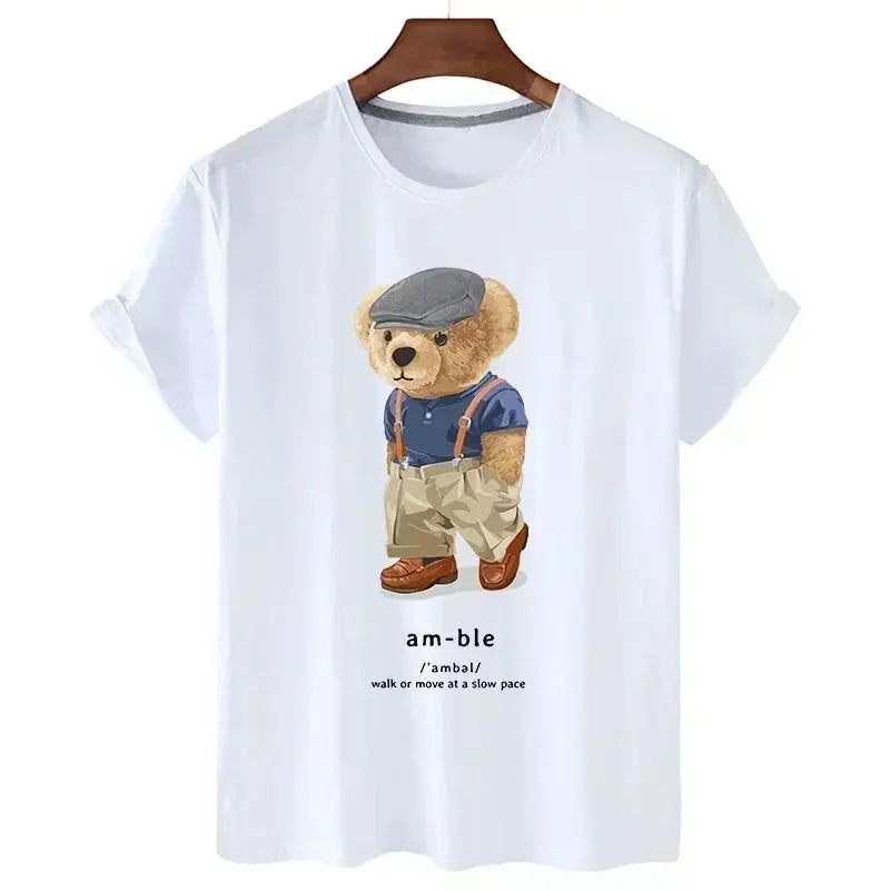 Funny Bear Print Tshirt Women Fashion Cartoon Harajuku Casual T-shirt Female Summer Short Sleeved Top Tees Unisex T Shirt luxecrown.co.uk