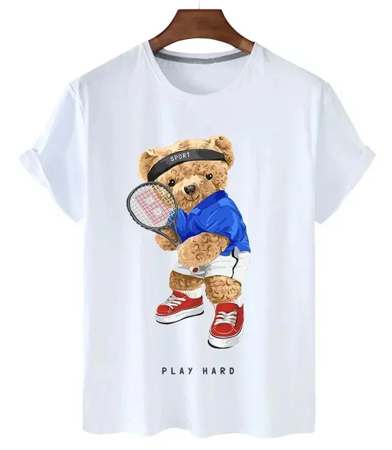 Funny Bear Print Tshirt Women Fashion Cartoon Harajuku Casual T-shirt Female Summer Short Sleeved Top Tees Unisex T Shirt luxecrown.co.uk