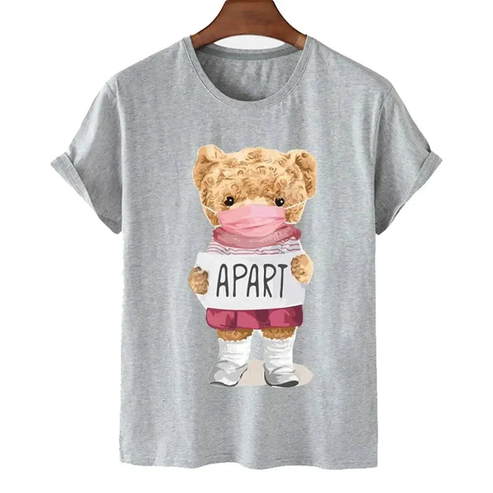 Funny Bear Print Tshirt Women Fashion Cartoon Harajuku Casual T-shirt Female Summer Short Sleeved Top Tees Unisex T Shirt luxecrown.co.uk