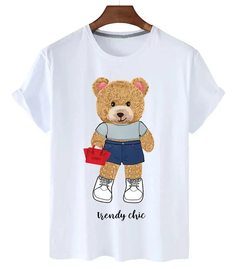Funny Bear Print Tshirt Women Fashion Cartoon Harajuku Casual T-shirt Female Summer Short Sleeved Top Tees Unisex T Shirt luxecrown.co.uk