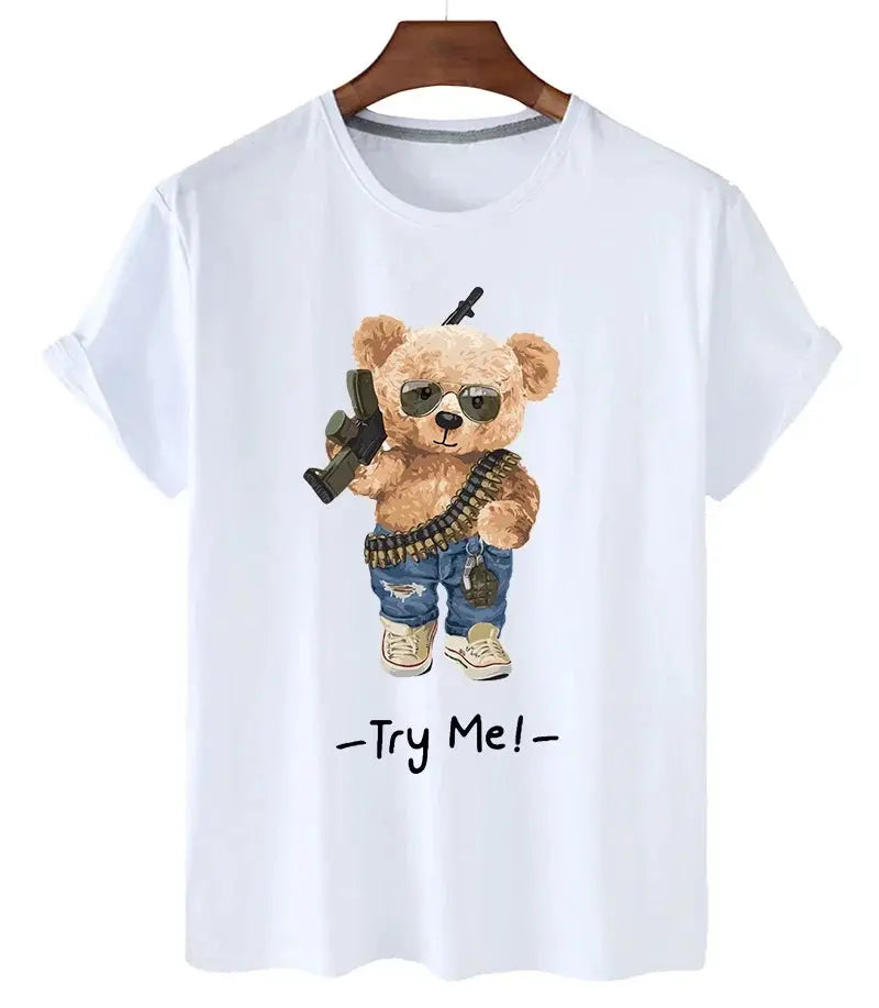 Funny Bear Print Tshirt Women Fashion Cartoon Harajuku Casual T-shirt Female Summer Short Sleeved Top Tees Unisex T Shirt luxecrown.co.uk
