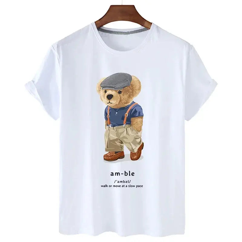 Funny Bear Print Tshirt Women Fashion Cartoon Harajuku Casual T-shirt Female Summer Short Sleeved Top Tees Unisex T Shirt luxecrown.co.uk