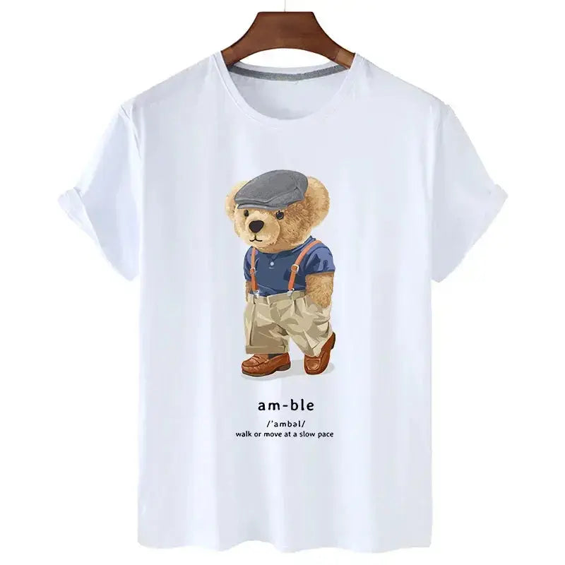 Funny Bear Print Tshirt Women Fashion Cartoon Harajuku Casual T-shirt Female Summer Short Sleeved Top Tees Unisex T Shirt luxecrown.co.uk