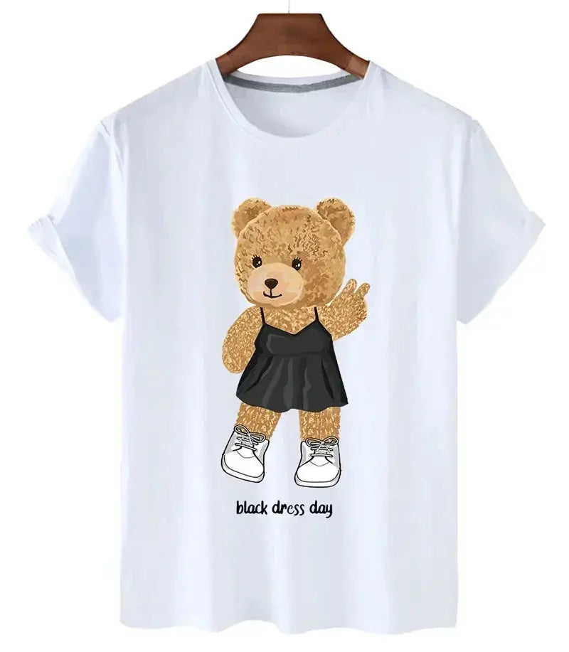 Funny Bear Print Tshirt Women Fashion Cartoon Harajuku Casual T-shirt Female Summer Short Sleeved Top Tees Unisex T Shirt luxecrown.co.uk