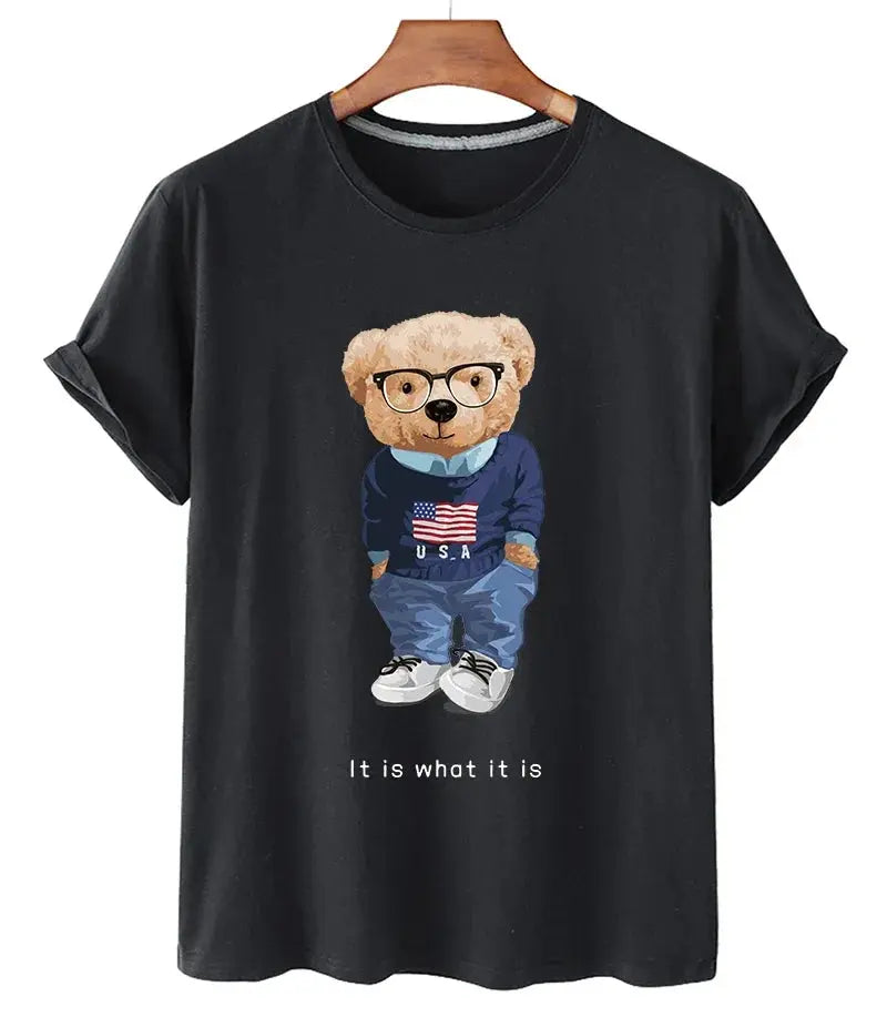 Funny Bear Print Tshirt Women Fashion Cartoon Harajuku Casual T-shirt Female Summer Short Sleeved Top Tees Unisex T Shirt luxecrown.co.uk