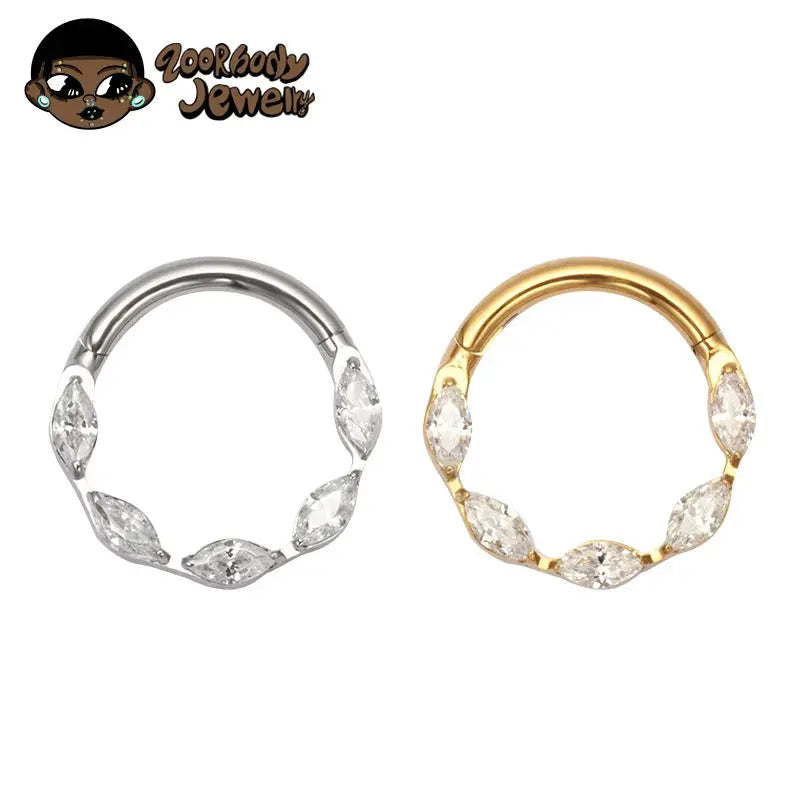 G23 Titanium One Piece Marquise Gem Clicker Hinge Piercing 16G Helix Daith Earring Nose Rings Classic Simple Design Body Jewelry Streetsharks