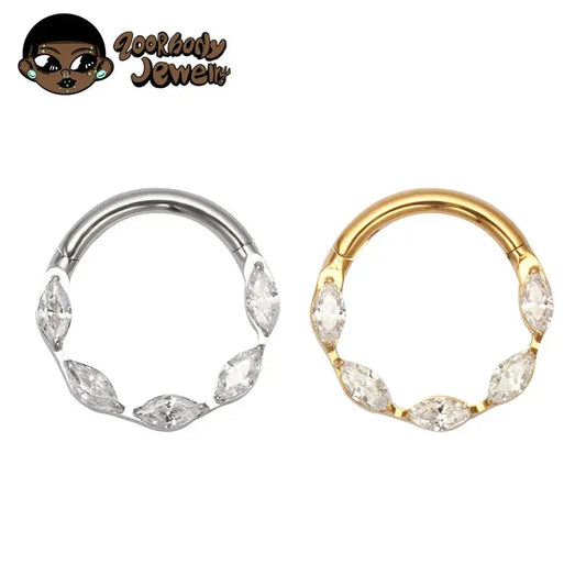 G23 Titanium One Piece Marquise Gem Clicker Hinge Piercing 16G Helix Daith Earring Nose Rings Classic Simple Design Body Jewelry Streetsharks