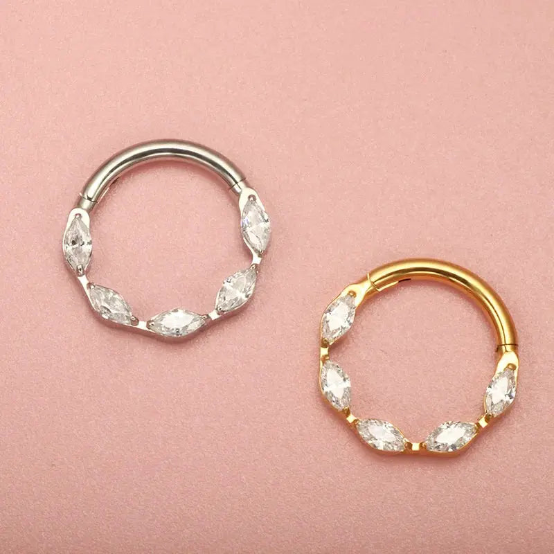 G23 Titanium One Piece Marquise Gem Clicker Hinge Piercing 16G Helix Daith Earring Nose Rings Classic Simple Design Body Jewelry Streetsharks