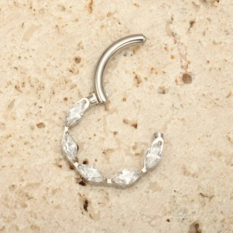 G23 Titanium One Piece Marquise Gem Clicker Hinge Piercing 16G Helix Daith Earring Nose Rings Classic Simple Design Body Jewelry Streetsharks
