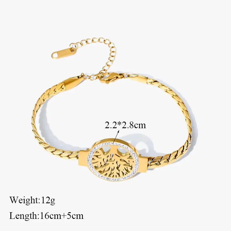 GANEMLY 316L Stainless Steel Tree of Life Bracelet For Women Fashion 18K Gold Plated Wrist Chain Waterproof Jewelry Lady Gift luxecrown.co.uk
