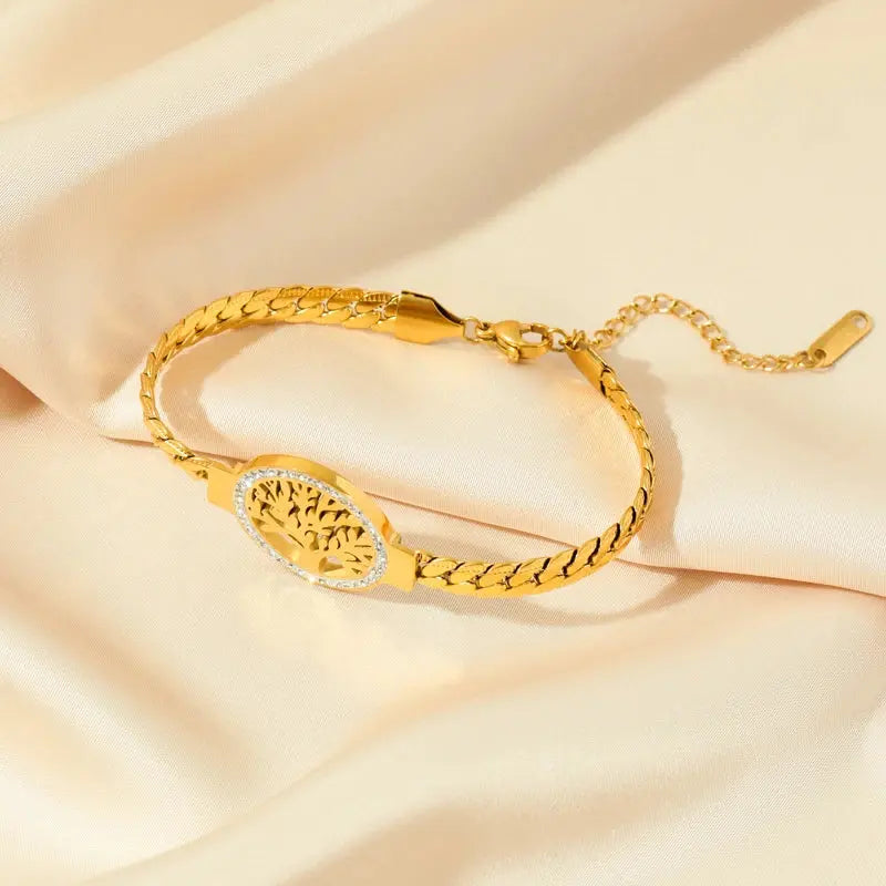 GANEMLY 316L Stainless Steel Tree of Life Bracelet For Women Fashion 18K Gold Plated Wrist Chain Waterproof Jewelry Lady Gift luxecrown.co.uk
