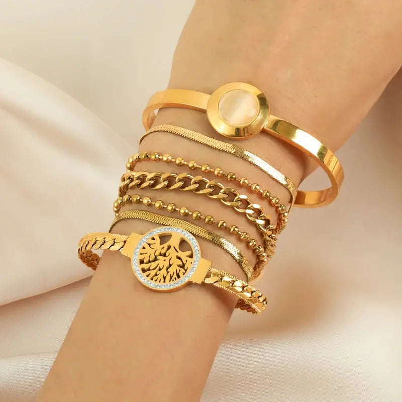 GANEMLY 316L Stainless Steel Tree of Life Bracelet For Women Fashion 18K Gold Plated Wrist Chain Waterproof Jewelry Lady Gift luxecrown.co.uk