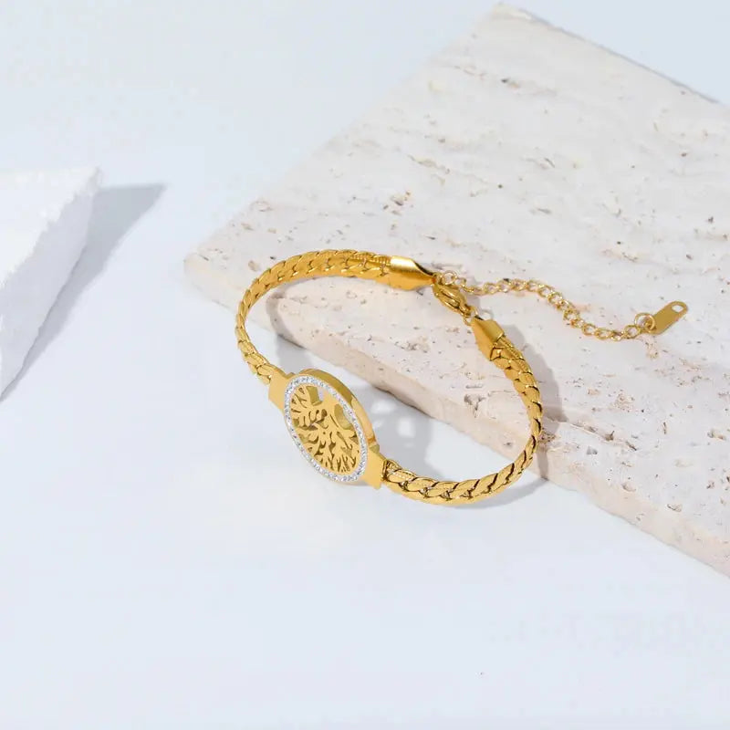 GANEMLY 316L Stainless Steel Tree of Life Bracelet For Women Fashion 18K Gold Plated Wrist Chain Waterproof Jewelry Lady Gift luxecrown.co.uk