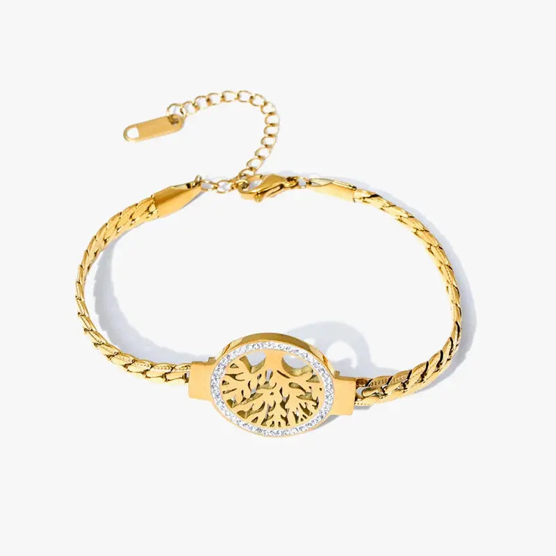 GANEMLY 316L Stainless Steel Tree of Life Bracelet For Women Fashion 18K Gold Plated Wrist Chain Waterproof Jewelry Lady Gift luxecrown.co.uk